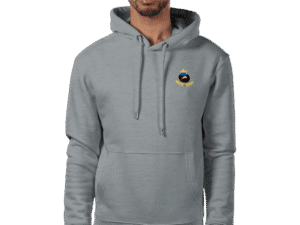 Front view of Royal Crown Hoodie Steel, luxury apparel by Investor GCC