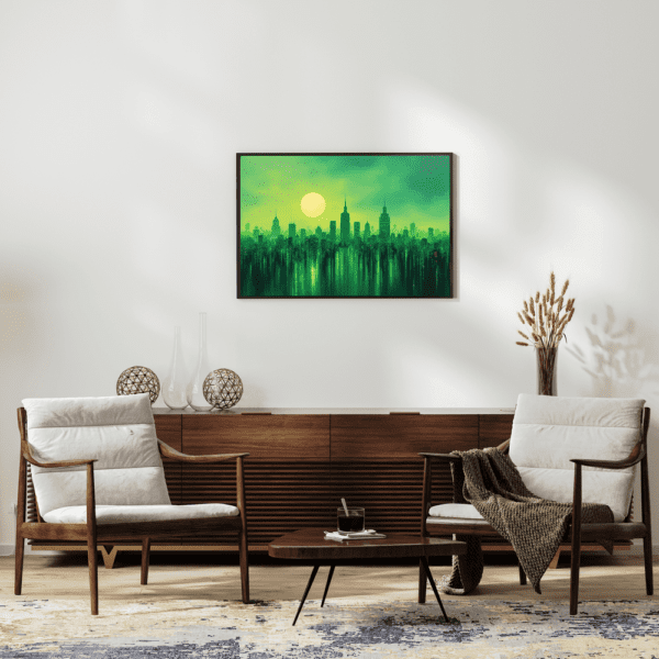 Green Horizon Wall Street Canvas Art - Image 4