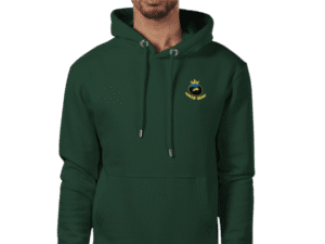 Front view of Royal Crown Hoodie Forest Green, luxury apparel by Investor GCC