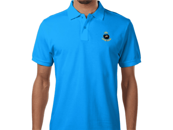 Premium Imperial Blue Crown Polo Shirt Front View with Logo