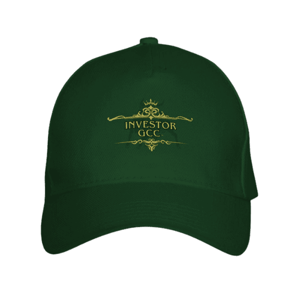 Forest green Premium Maison Luxe Investor GCC Forest Green Crown Cap front view with gold "INVESTOR GCC" print on a yellow background.