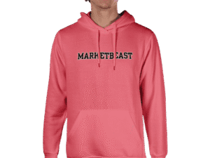Market Beast Investor Pink Hoodie Front with Black Text Graphic - Maison Luxe Apparel.