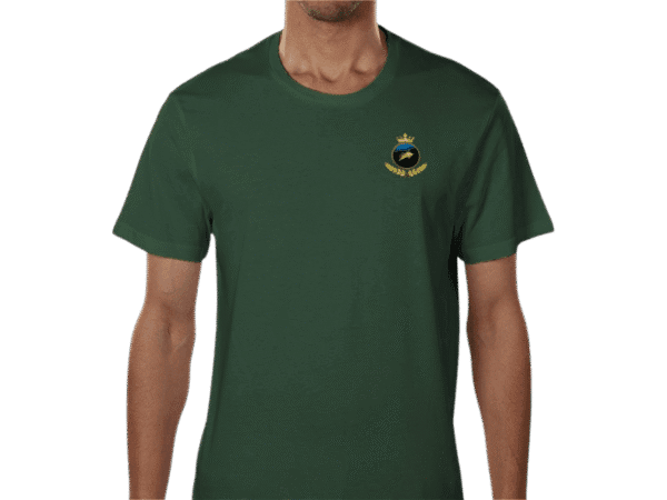 Premium Maison Luxe Green Crown Crest T-Shirt Front View with Logo.