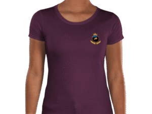 Front view of Regal Maroon Women’s Luxury Investor T-Shirt, womens luxury apparel from Crown Luxe Sovereign at Investor GCC
