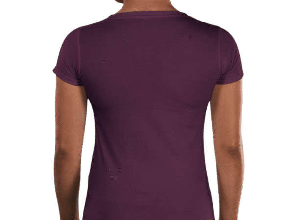 Back view of Regal Maroon Women’s Luxury Investor T-Shirt, womens luxury apparel by Crown Luxe Sovereign at Investor GCC