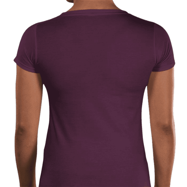 Back view of Regal Maroon Women’s Luxury Investor T-Shirt, womens luxury apparel by Crown Luxe Sovereign at Investor GCC