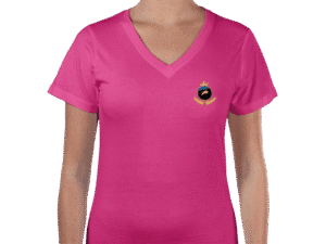 Front view of women's pink Luxury Investor GCC T-Shirt with crown emblem