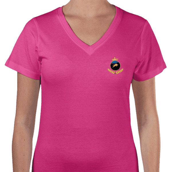 Front view of women's pink Luxury Investor GCC T-Shirt with crown emblem