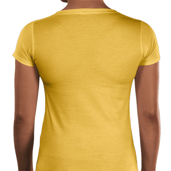 Back view of women's golden yellow Luxury Investor GCC T-Shirt with minimalist design