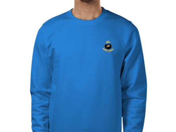 Front view of Luxury Investor GCC Sweatshirt in Sapphire with crown emblem