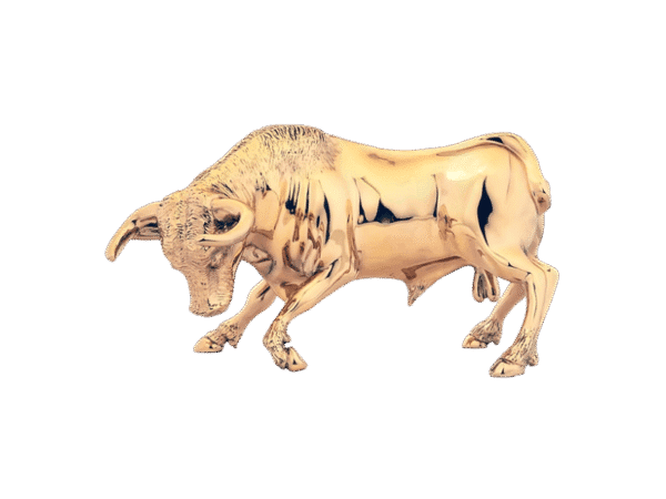 Side profile of Gold Charging Bull Statue luxury 24K gold finish
