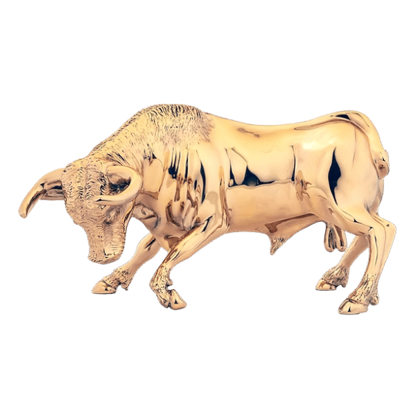 Side profile of Gold Charging Bull Statue luxury 24K gold finish