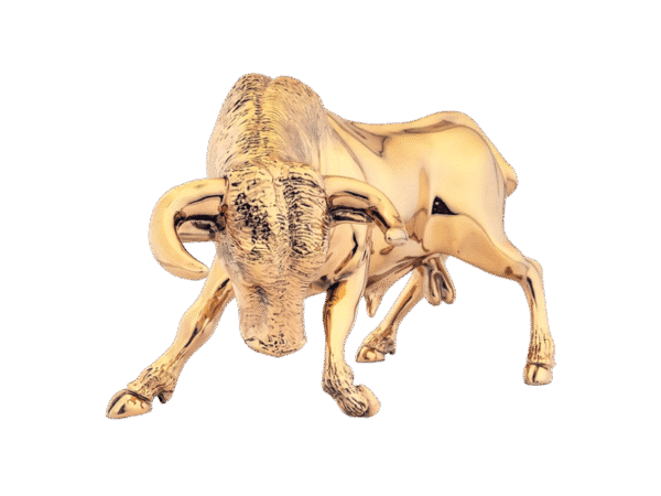 Front view of Gold Charging Bull Statue luxury 24K gold finish