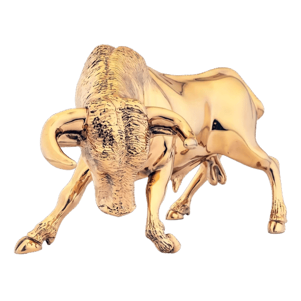 Front view of Gold Charging Bull Statue luxury 24K gold finish