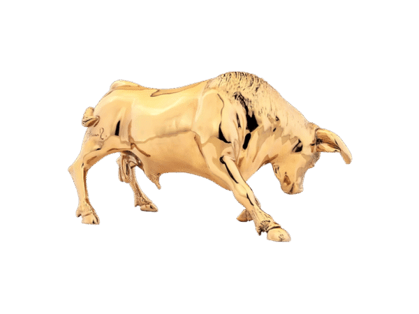 Side Rear view of Gold Charging Bull Statue luxury 24K gold finish