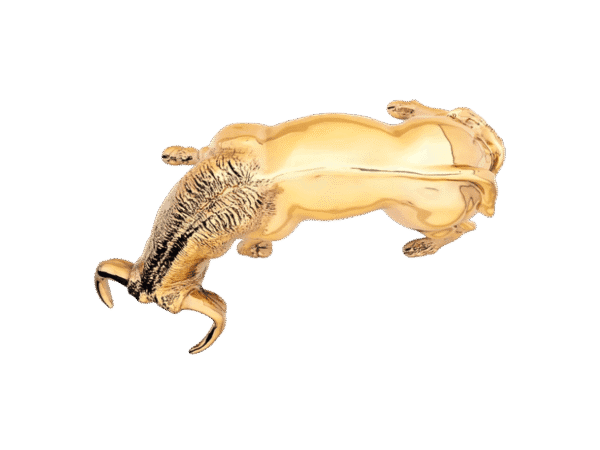 Top-down view of Gold Charging Bull Statue luxury 24K gold finish