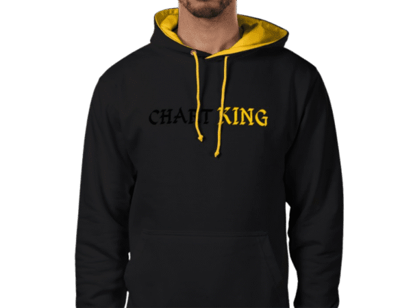 Front view of Chart King Luxury Black Hoodie with 'CHART KING' text