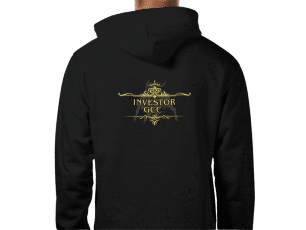 Back view of Chart King Luxury Black Hoodie with 'INVESTOR GCC' text