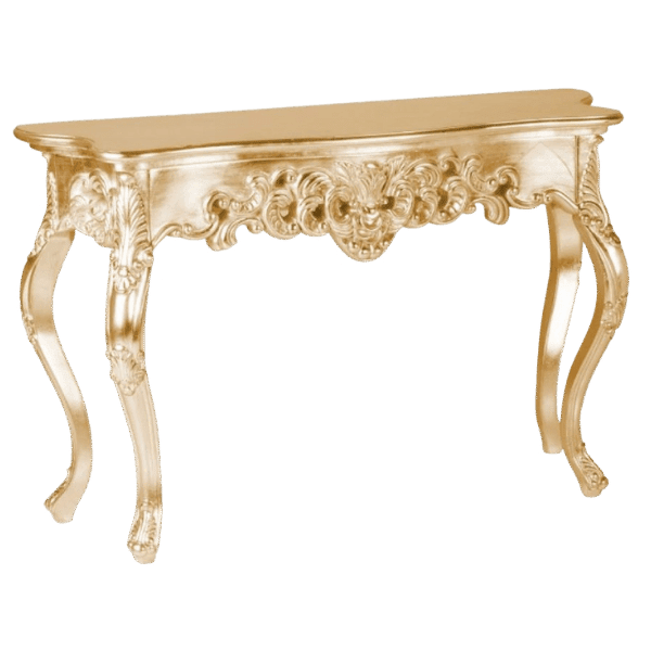 Front perspective of the Elegant Gold Baroque Console Table.