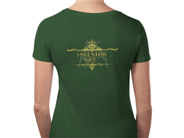Back view of Women’s Luxury T-Shirt Forest Green, womens luxury apparel by Crown Luxe Sovereign at Investor GCC