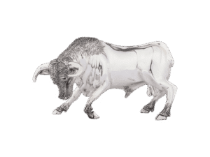 Side profile of Silver Charging Bull Statue luxury handcrafted silver finish