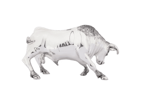 Rear side view of Silver Charging Bull Statue luxury handcrafted silver finish