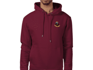 Front view of Burgundy Crown Premium Hoodie, mens luxury activewear from ElitePulse at Investor GCC