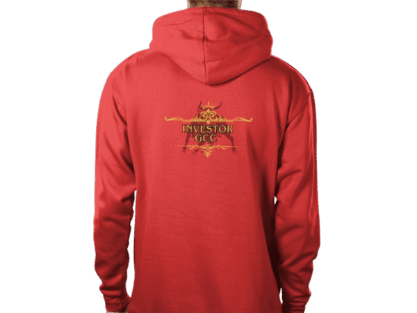 Back view of Regal Crown Hoodie Crimson, mens luxury activewear by Sovereign at Investor GCC
