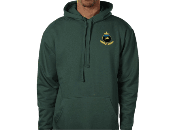 Front view of Premium Crown Hoodie Malachite, luxury apparel by Investor GCC