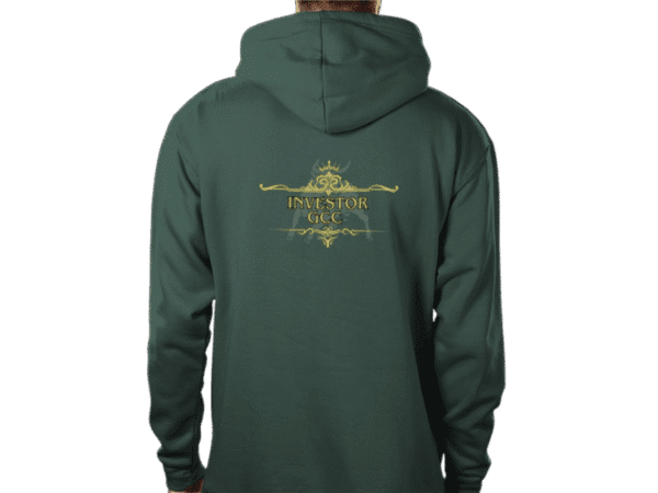 Back view of Premium Crown Hoodie Malachite, luxury apparel by Investor GCC