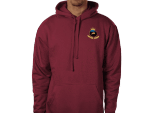 Front view of Premium Crown Hoodie Garnet, luxury apparel by Investor GCC