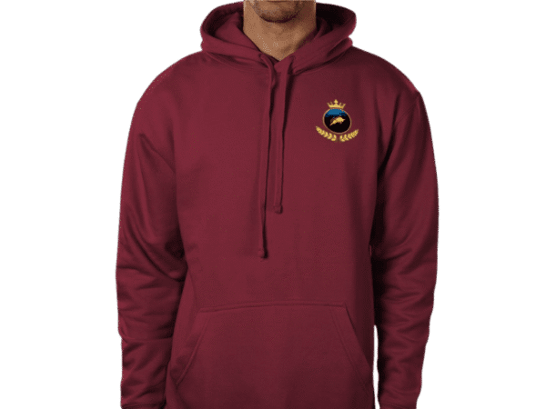Front view of Premium Crown Hoodie Garnet, luxury apparel by Investor GCC