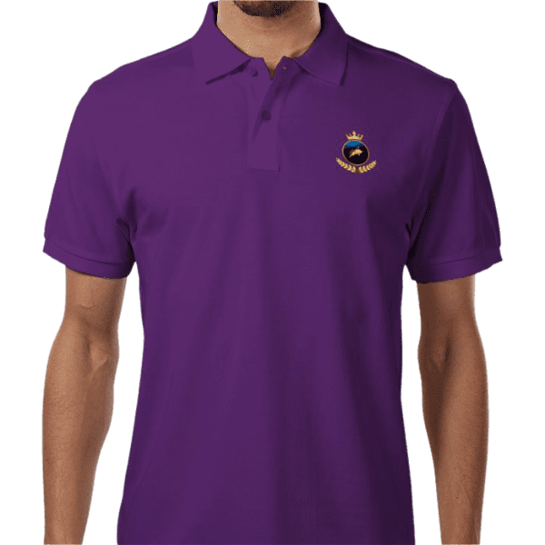 Front view of Premium Crown Investor Amethyst Polo, luxury apparel by Investor GCC