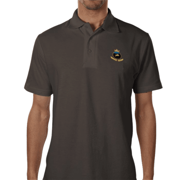 Front view of Premium Crown Polo Graphite, luxury apparel by Investor GCC