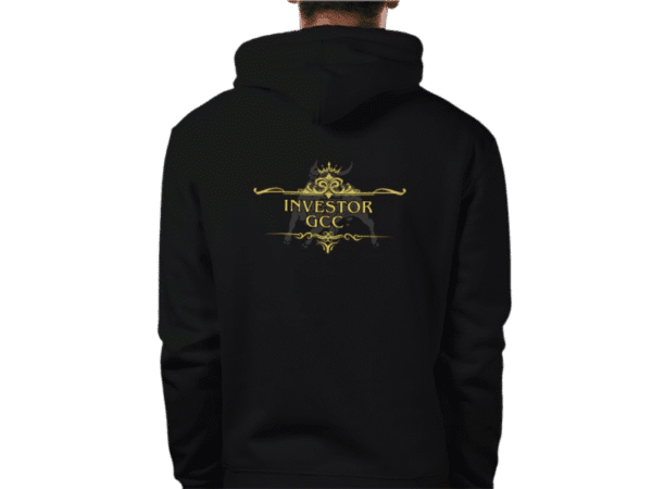 Back view of Empire Vision Black Hoodie, mens luxury activewear by Sovereign at Investor GCC