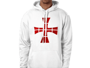 Front view of White Knights Templar Hoodie, mens luxury activewear from Sovereign at Investor GCC