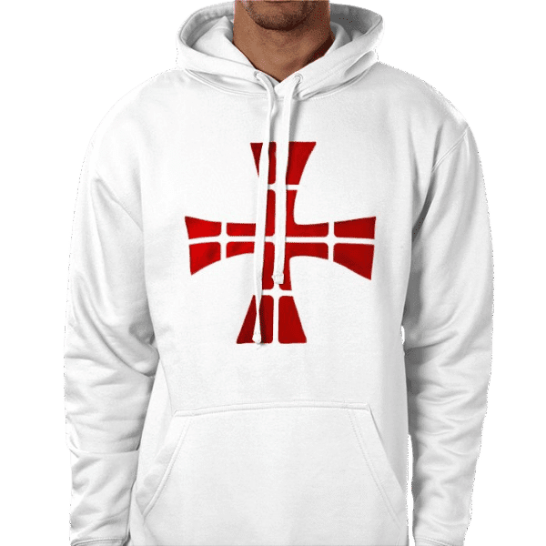 Front view of White Knights Templar Hoodie, mens luxury activewear from Sovereign at Investor GCC