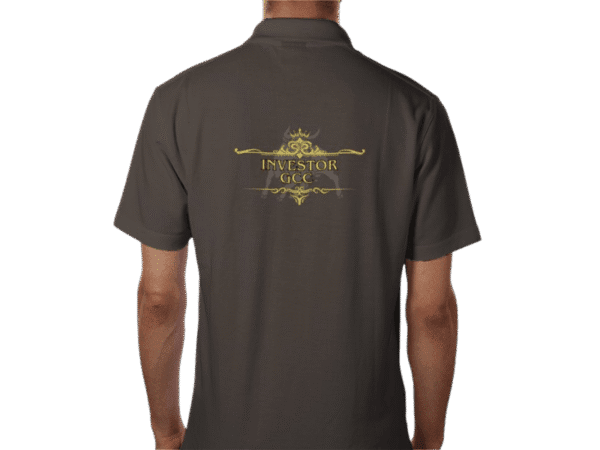 Back view of Premium Crown Polo Graphite, luxury apparel by Investor GCC