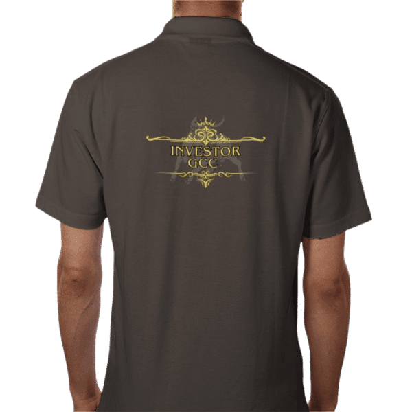 Back view of Premium Crown Polo Graphite, luxury apparel by Investor GCC