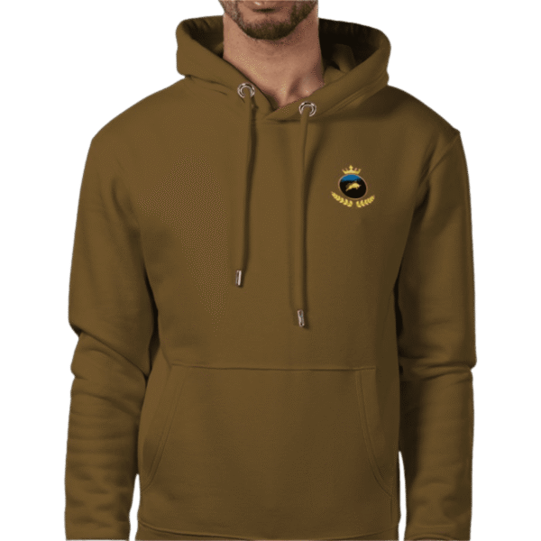 Front view of Royal Crown Hoodie Mahogany, luxury apparel by Investor GCC