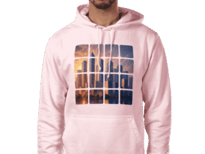 Front view of Regal Fortune Rose Quartz Hoodie, luxury apparel by Investor GCC