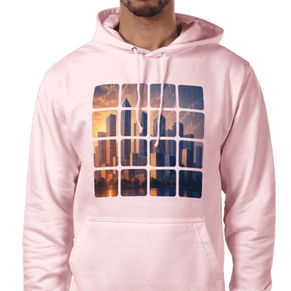 Front view of Regal Fortune Rose Quartz Hoodie, luxury apparel by Investor GCC