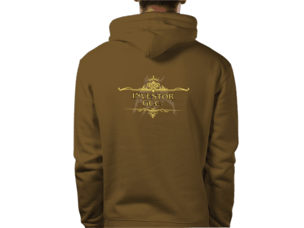 Back view of Royal Crown Hoodie Mahogany, luxury apparel by Investor GCC