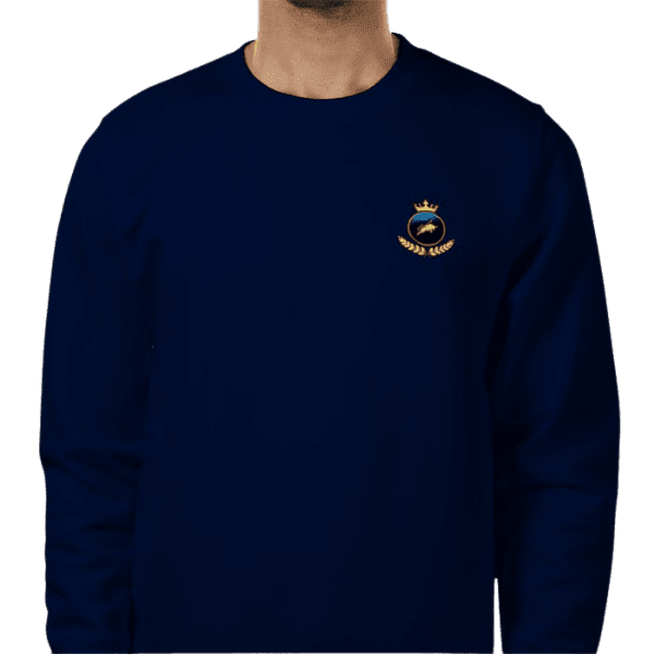 Front view of Luxury Investor Sweatshirt Navy, mens luxury activewear from Sovereign at Investor GCC