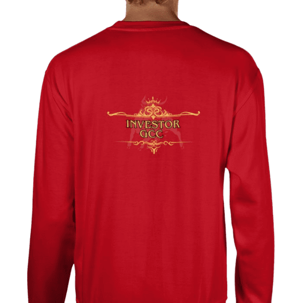 Back view of Regal Investor Sweater Crimson, luxury apparel by Investor GCC