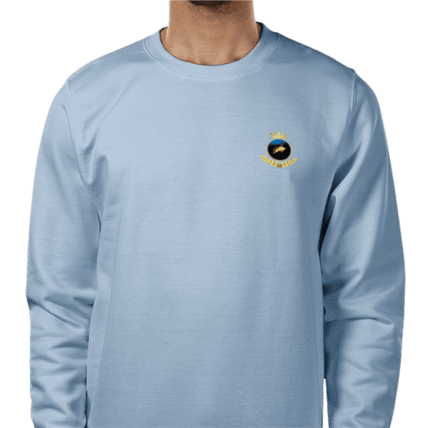 Front view of Premium Investor Sweatshirt Sky Blue, luxury apparel by Investor GCC