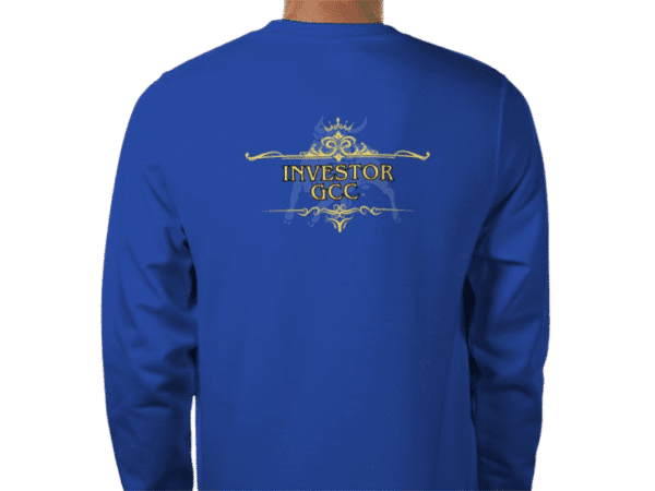 Back view of Luxury Investor Sweatshirt Royal Blue, mens luxury activewear by Sovereign at Investor GCC