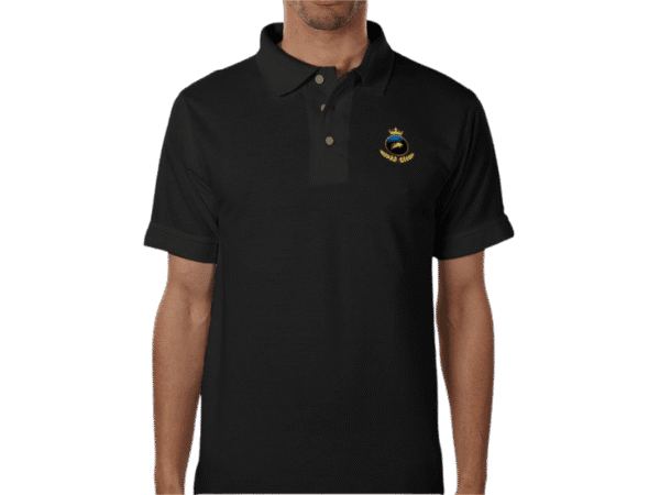 Front view of Premium Crown Polo Obsidian, luxury apparel by Investor GCC
