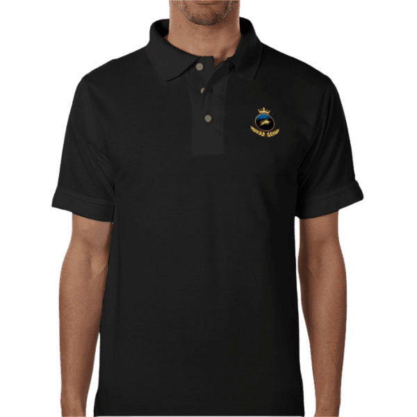 Front view of Premium Crown Polo Obsidian, luxury apparel by Investor GCC