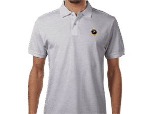 Front view of Premium Crown Polo Heather, luxury apparel by Investor GCC